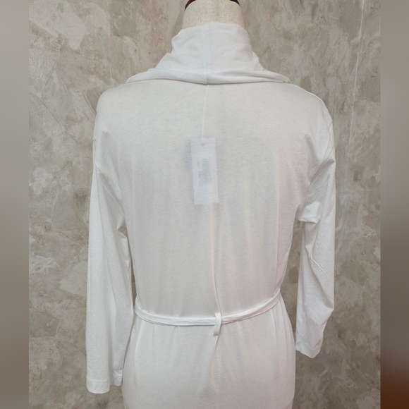 Skin Organic Pima Cotton White Belted Shawl Collar Robe Size 1 NWT Luxury Lounge - Picture 4 of 10